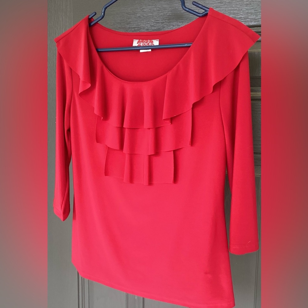 Women's Red Ruffle Top - Picture 2 of 7